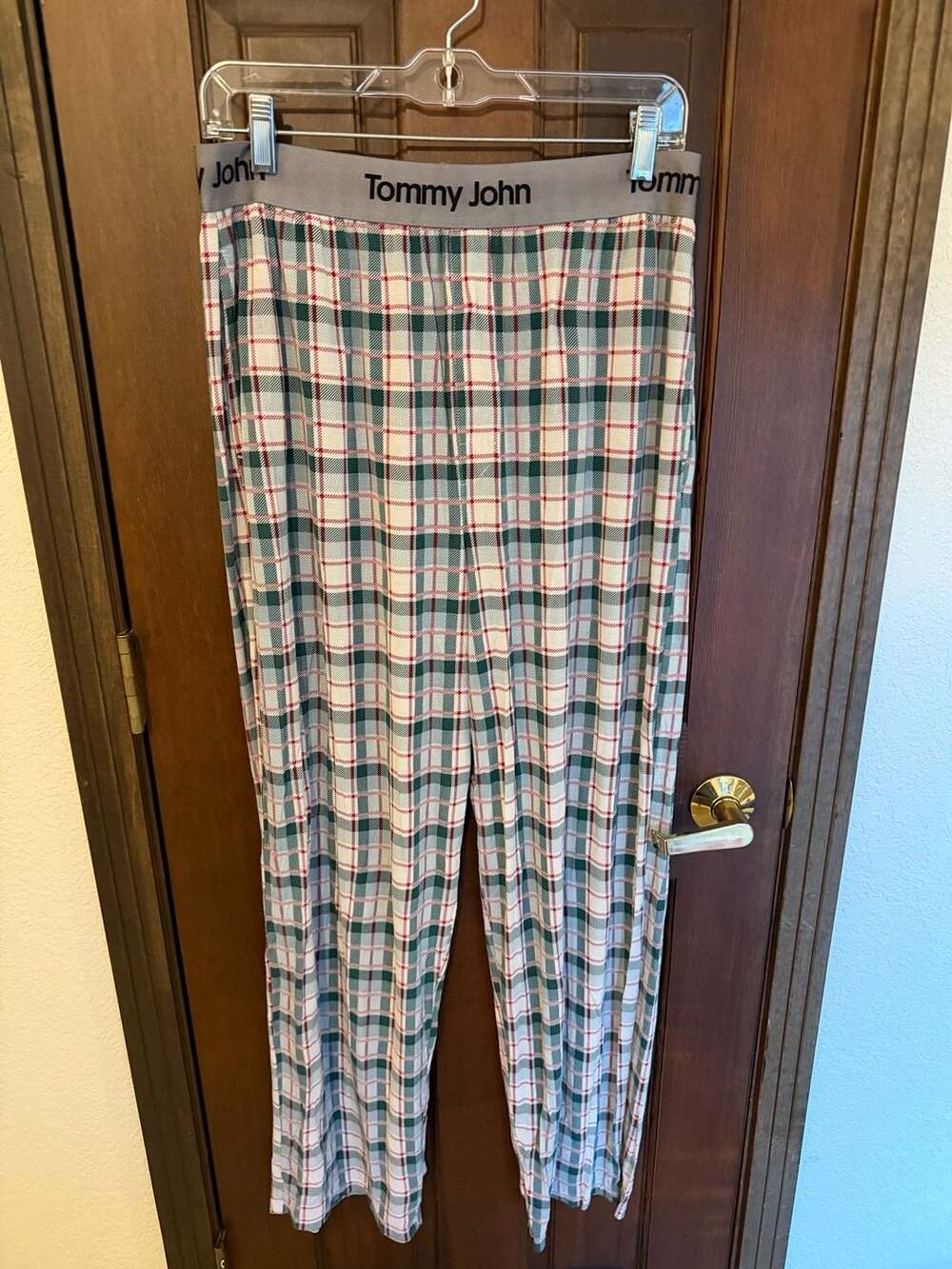 Tommy John Second Skin Pajama Pants Green Red Plaid Size L Regular